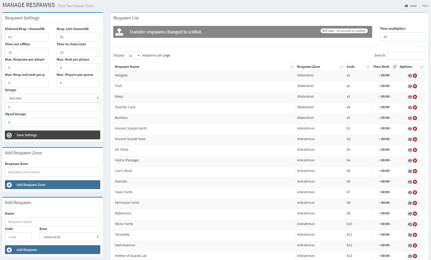 Most advanced Claimed Respawn system config page